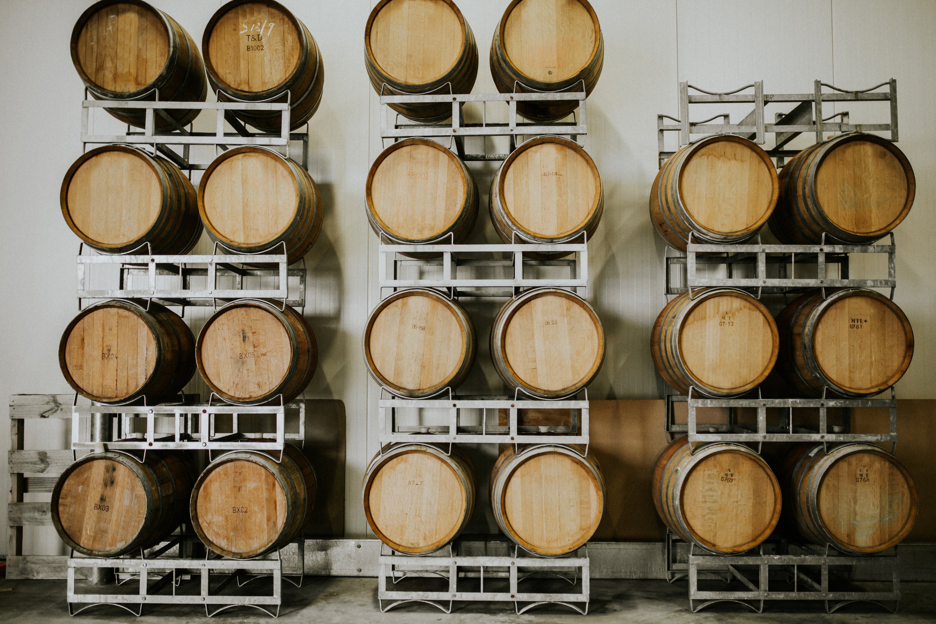 Stacks of wooden barrels